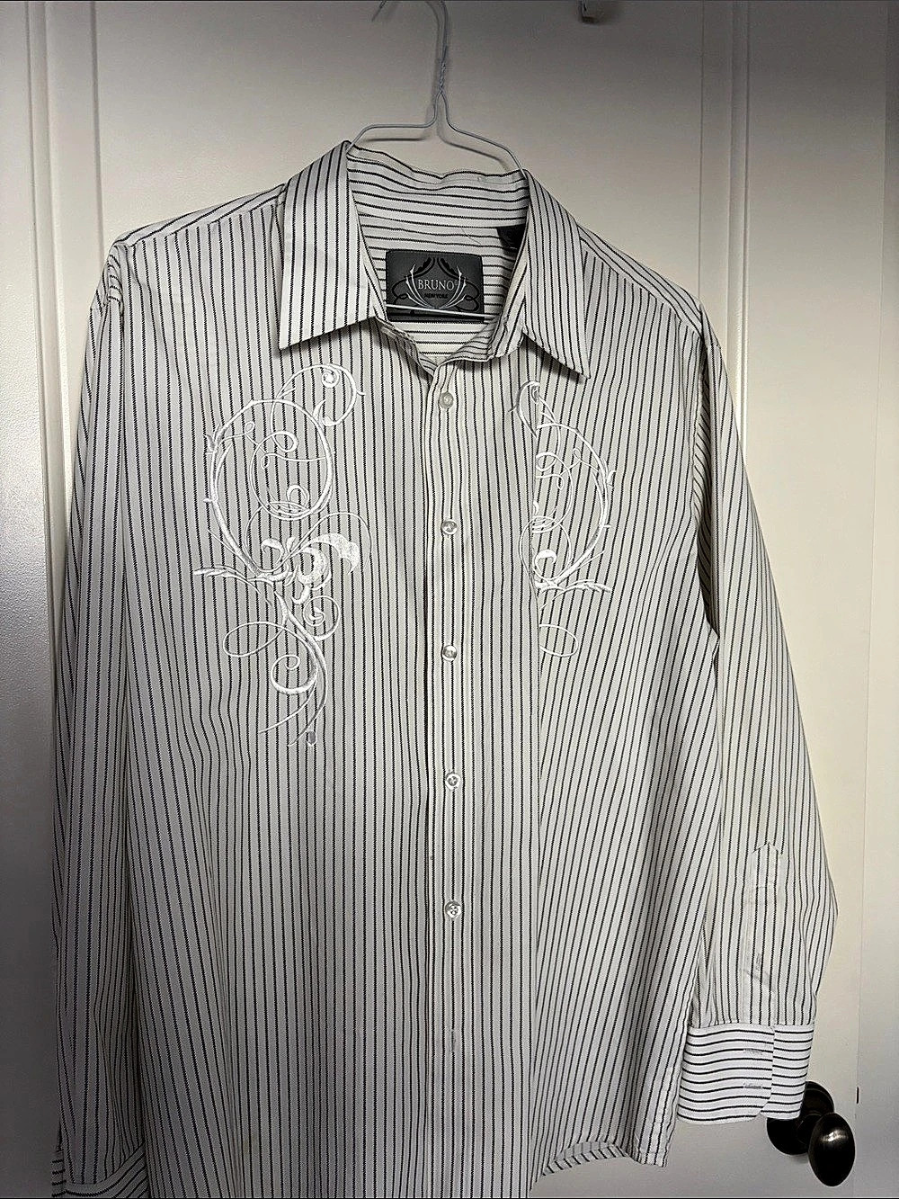 Bruno New York: Striped Embroidered Button Down Shirt